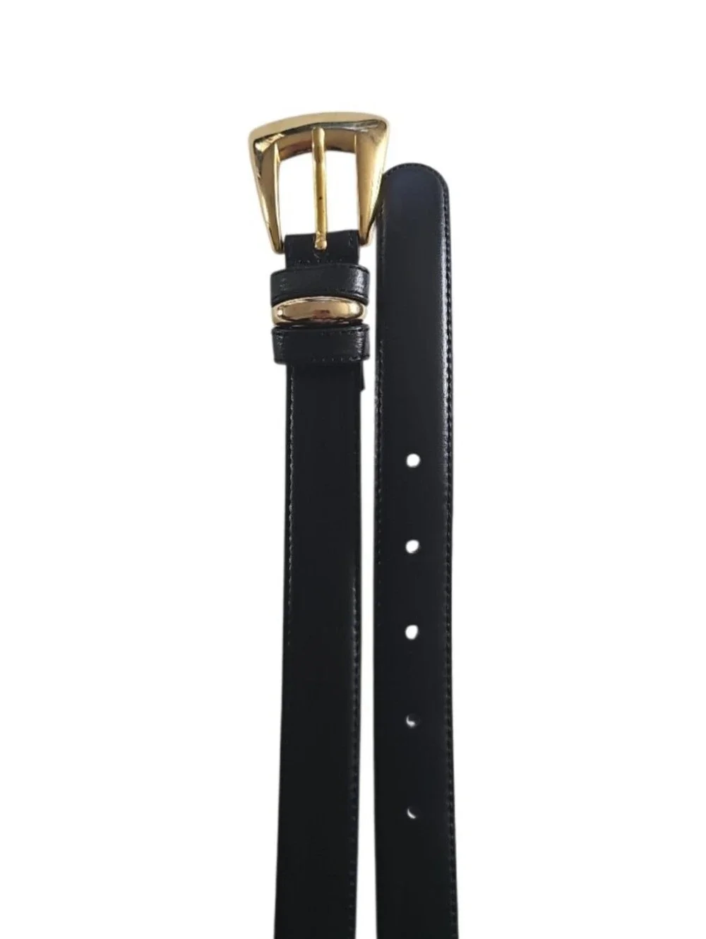 Italian Leather Belt Women’s L Black Gold Buckle Made in Italy Quiet Luxury